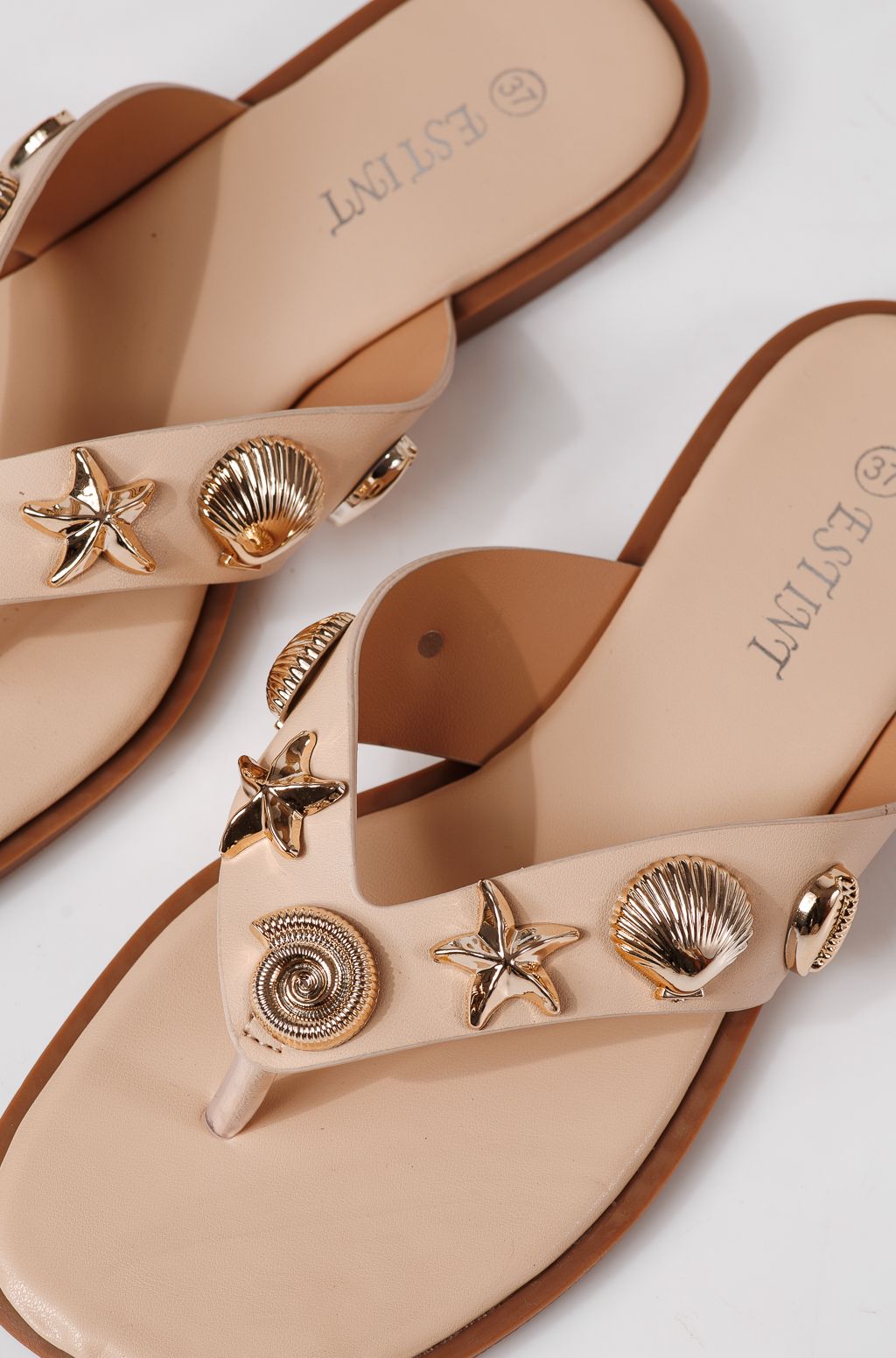 Papuci dama bej din piele ecologica Zelia #24801