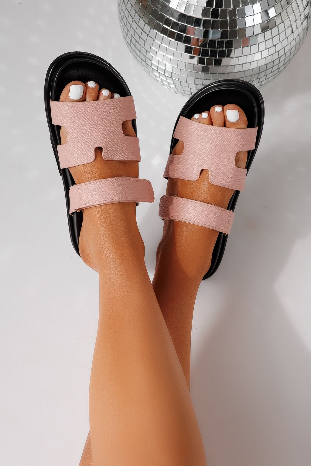 Papuci dama roz din piele ecologica Yarina #24798