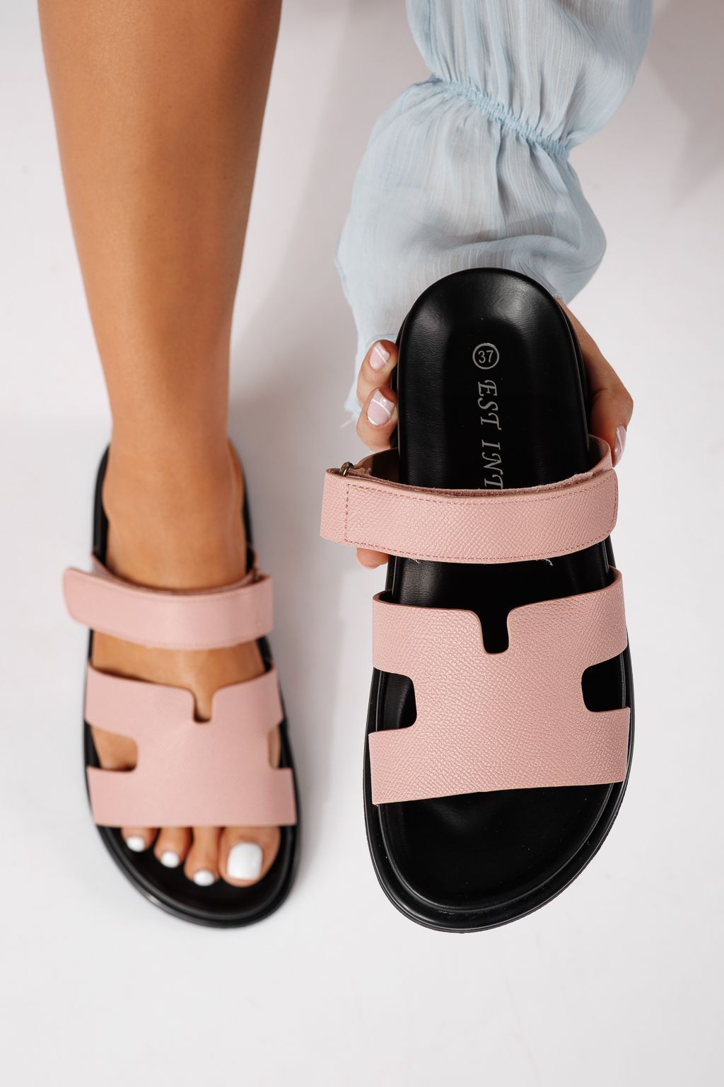 Papuci dama roz din piele ecologica Yarina #24798