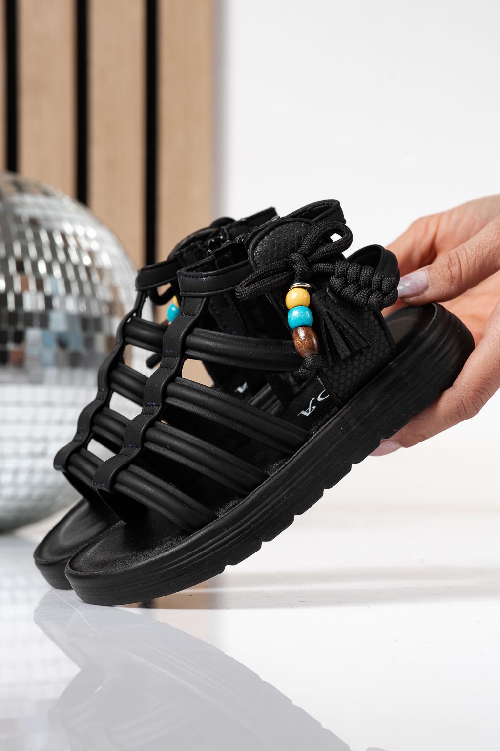 Sandale copii negre din piele ecologica Madison #24923