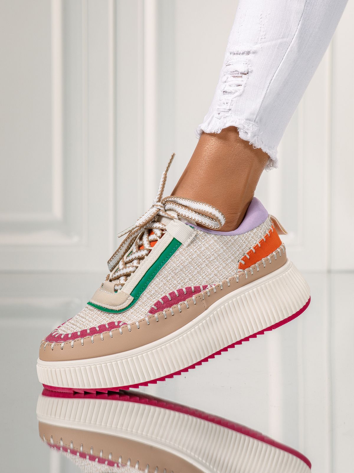 Adidasi dama roz din material textil Roxi #24983