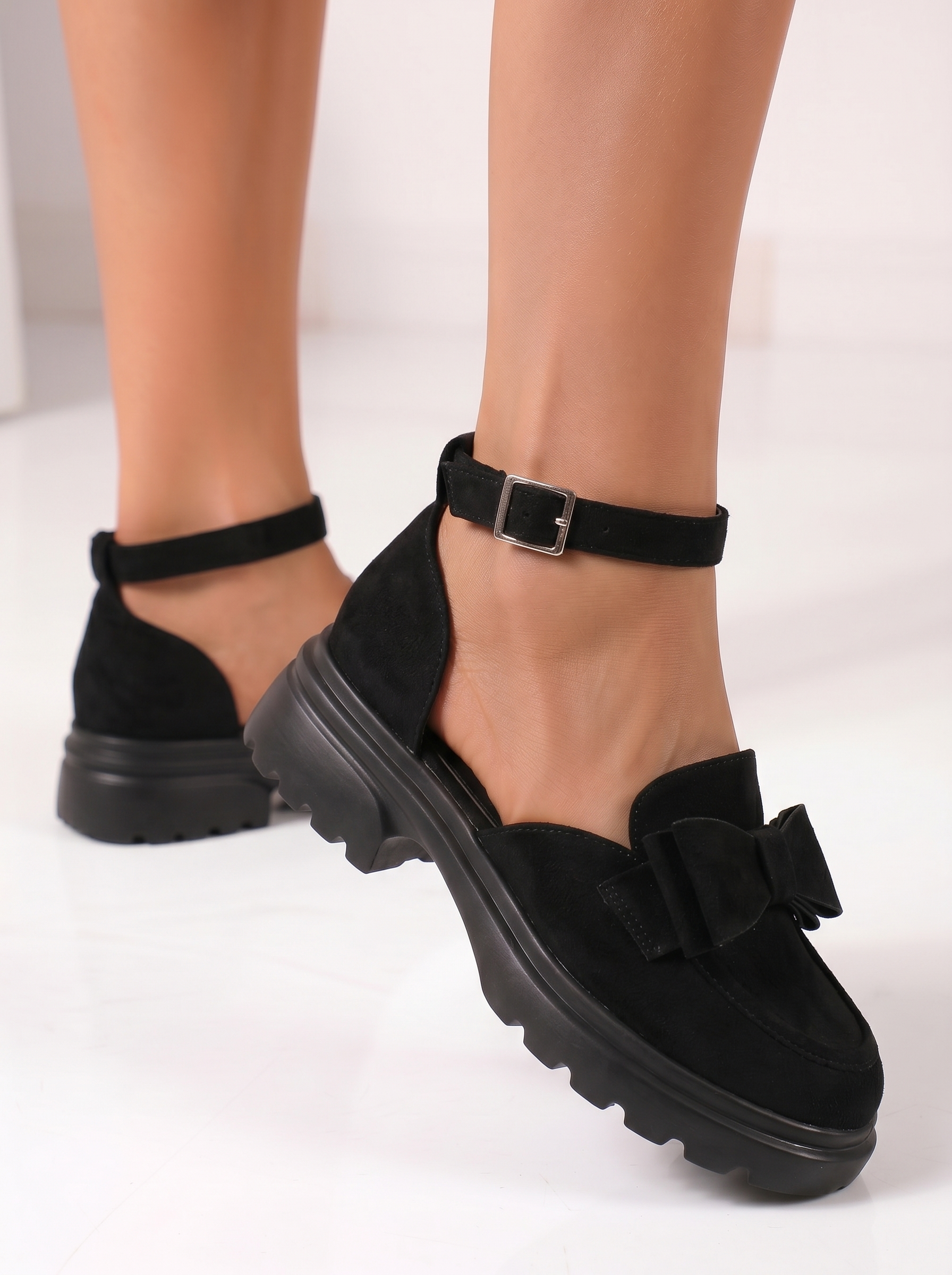 Pantofi casual dama negri din piele ecologica intoarsa Maris #24995