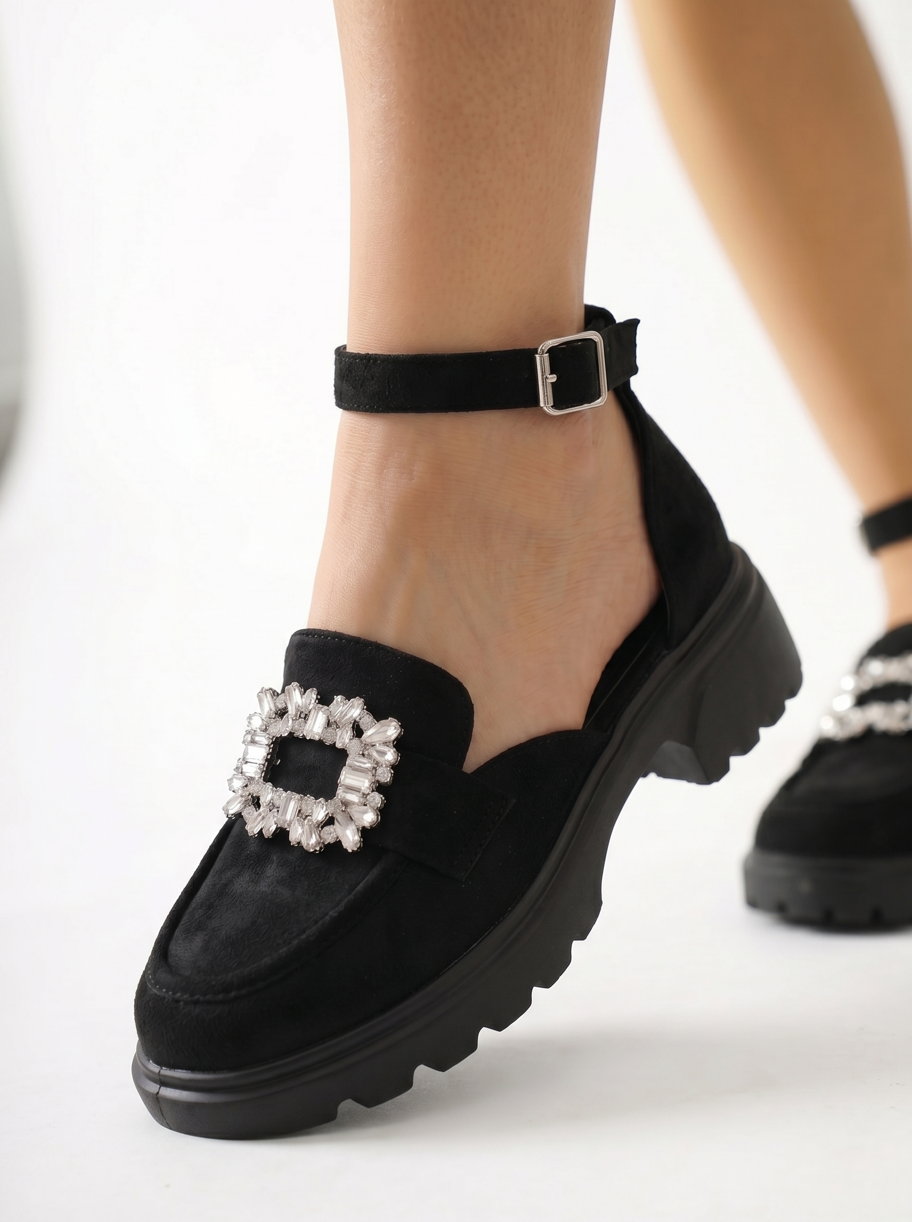 Pantofi casual dama negri din piele ecologica intoarsa Naomi #24989