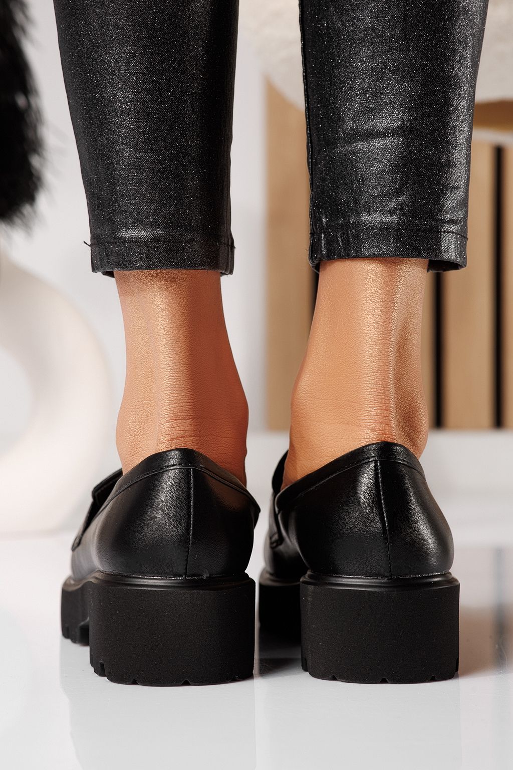 Pantofi casual dama negri din piele ecologica Elara #25128