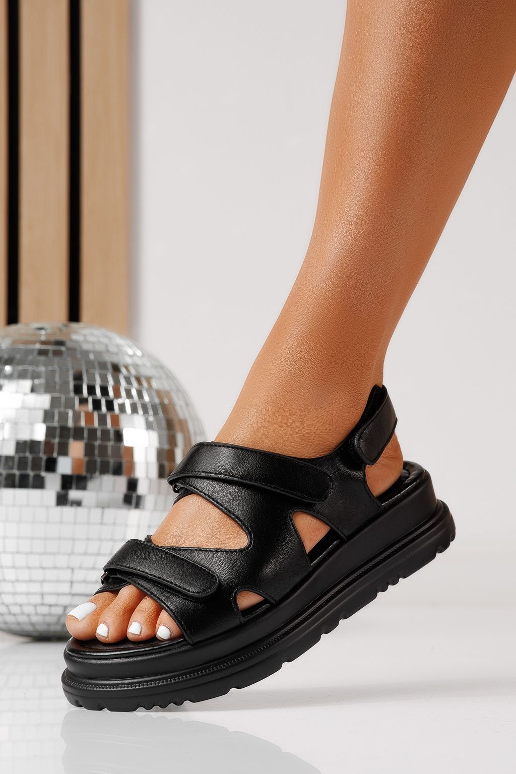 Sandale cu platforma dama negre din piele ecologica Ember #25087