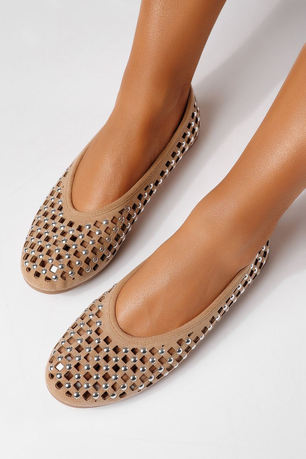 Balerini dama bej din piele ecologica Diamond #25117