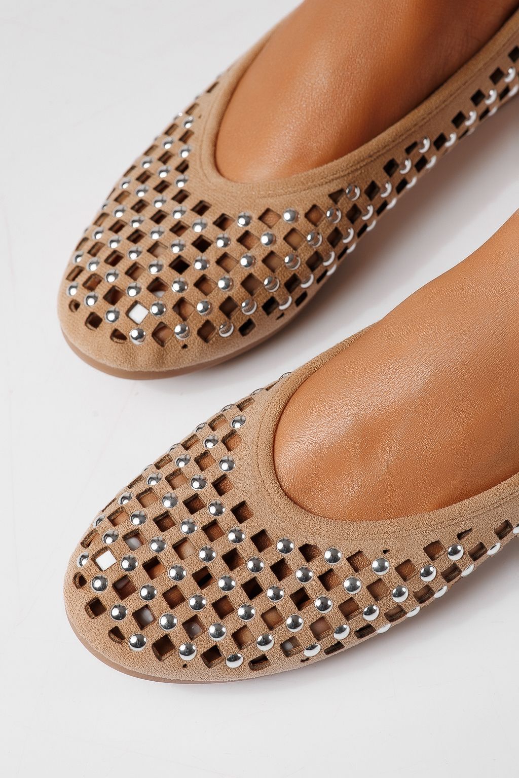 Balerini dama bej din piele ecologica Diamond #25117