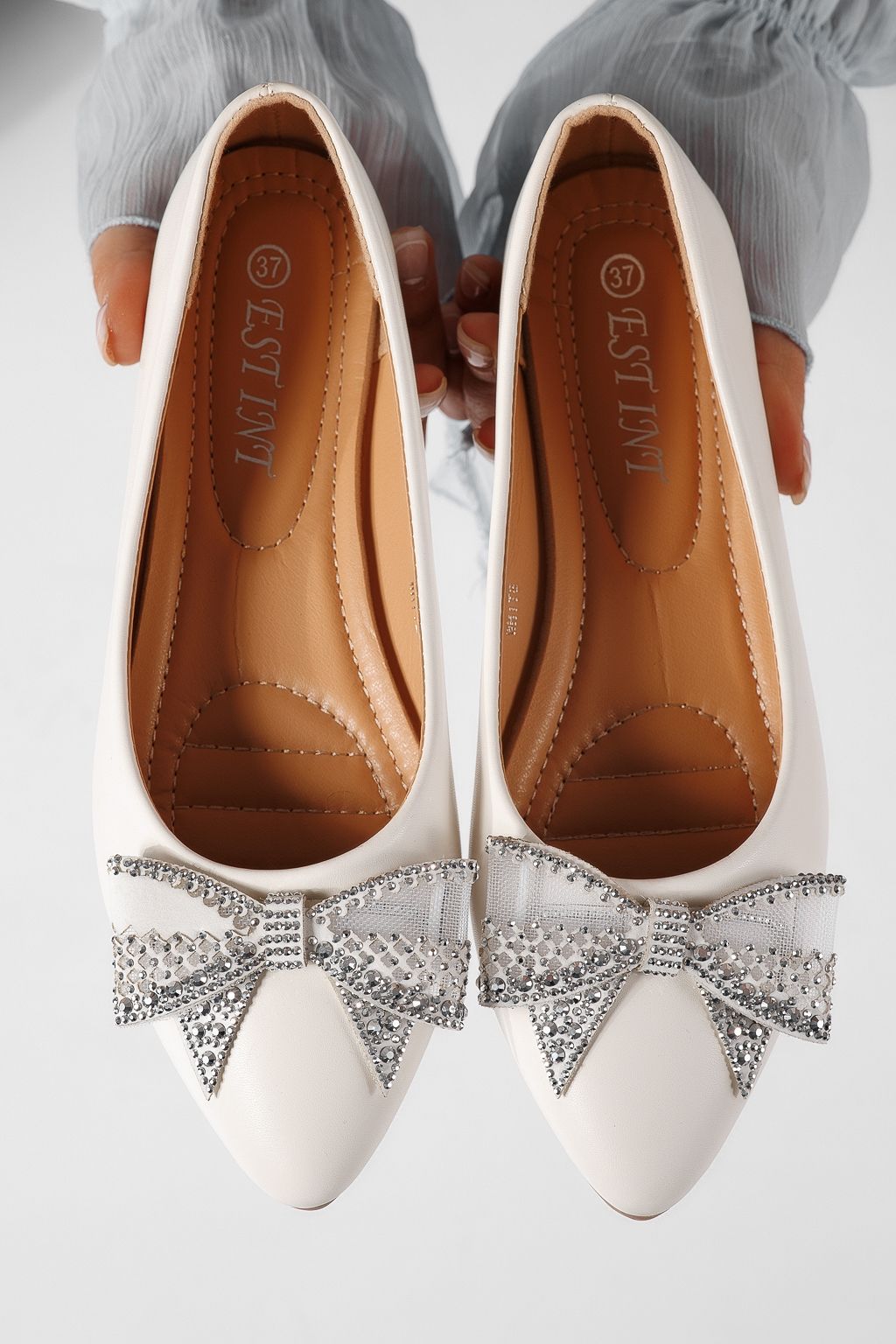 Balerini dama albi din piele ecologica Linnea #25113