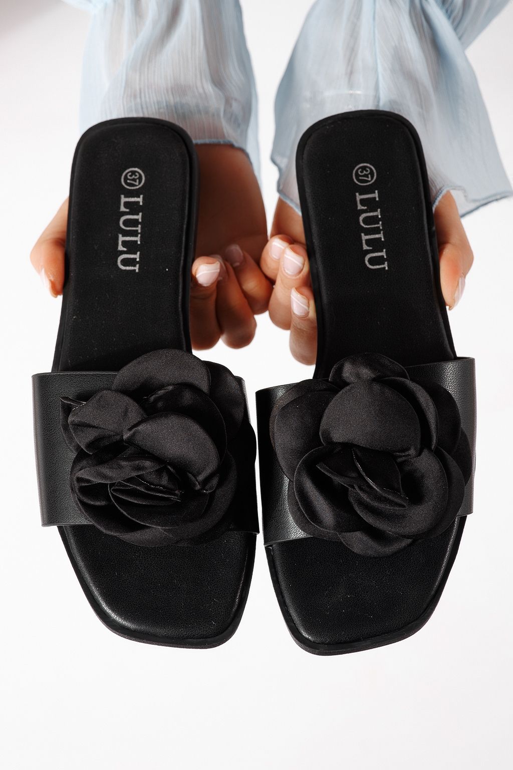 Papuci dama negri din piele ecologica Nerys #25101