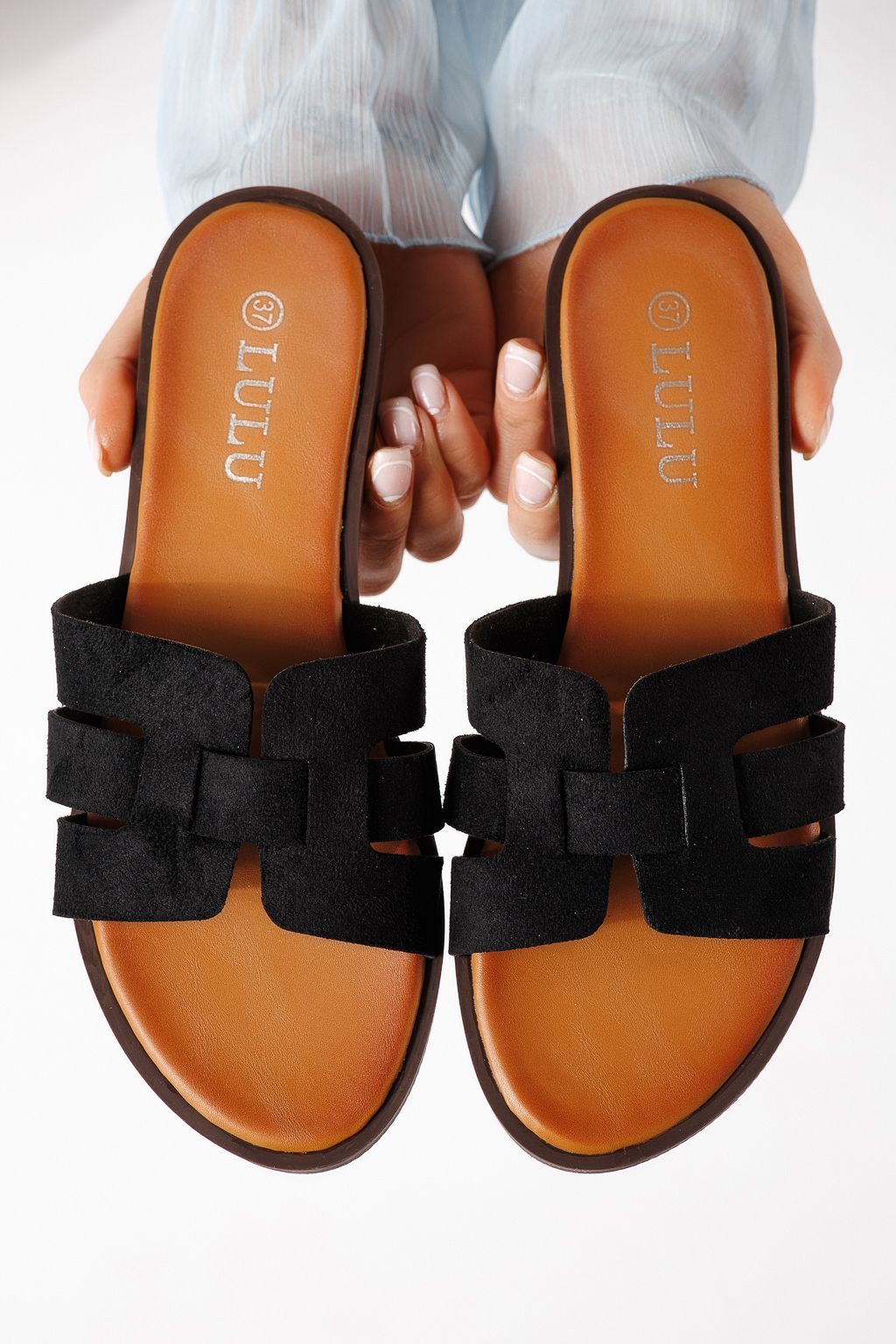 Papuci dama negri din piele ecologica intoarsa Odessa #25104