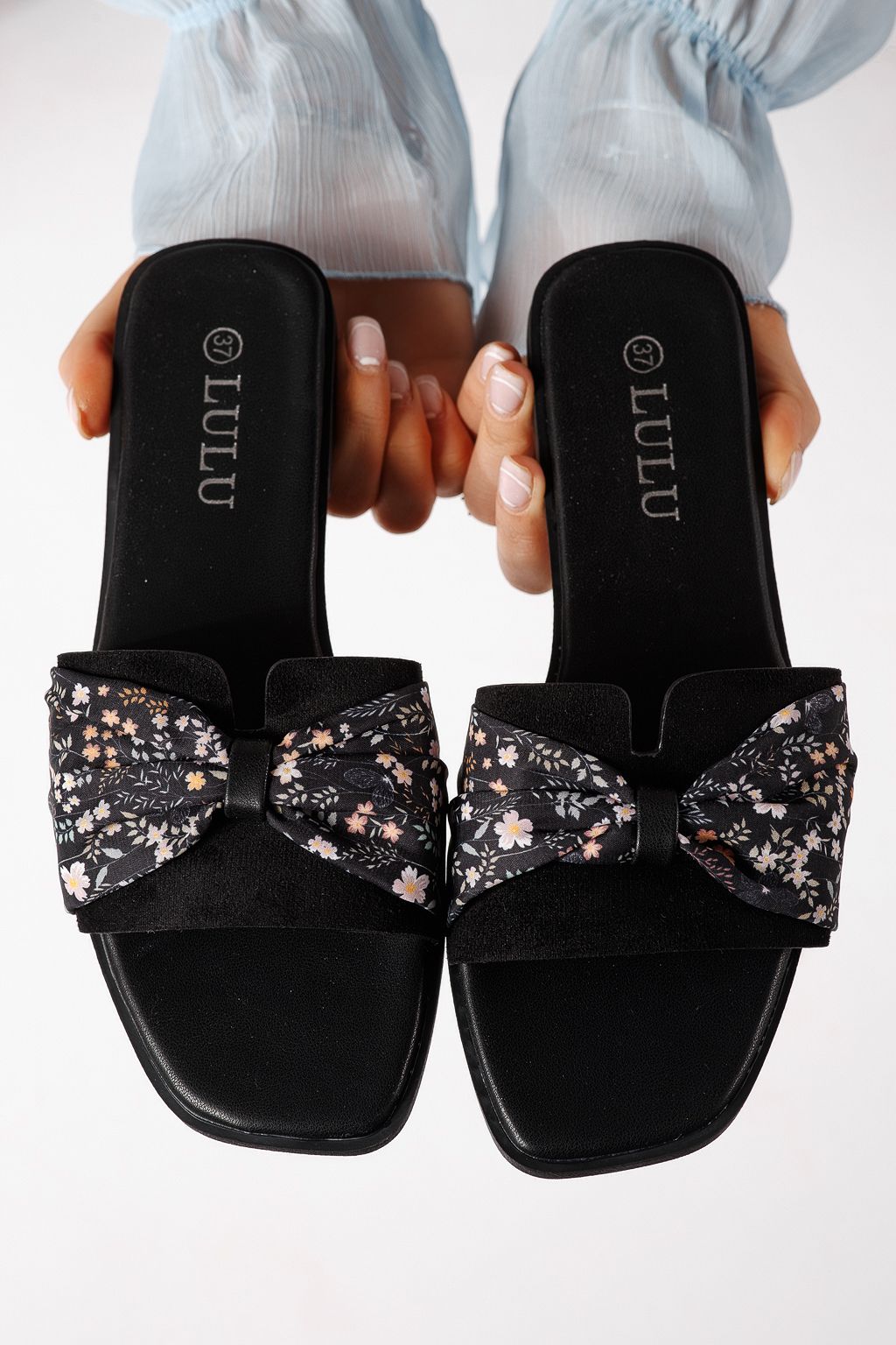 Papuci dama negri din piele ecologica intoarsa Valeria #25055