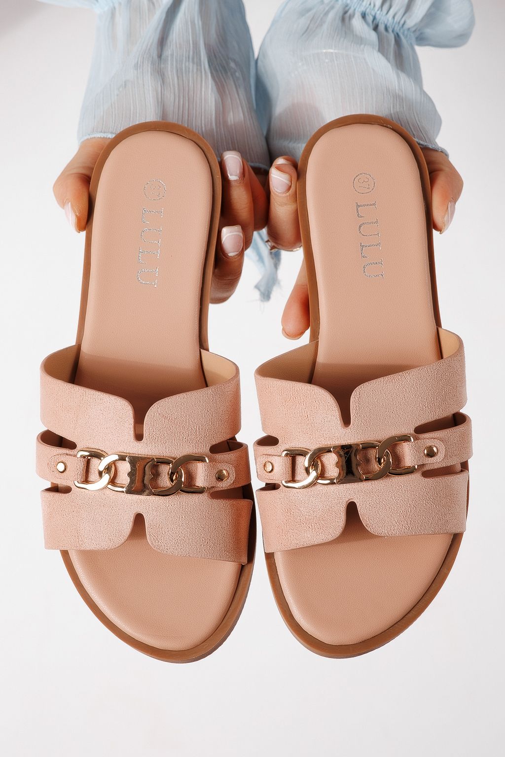 Papuci dama roz din piele ecologica intoarsa Pilar #25052