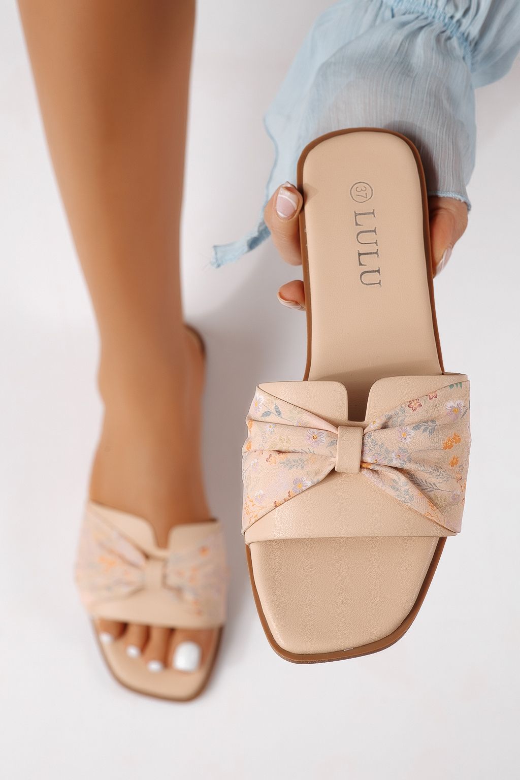 Papuci dama bej din piele ecologica intoarsa Valeria #25056