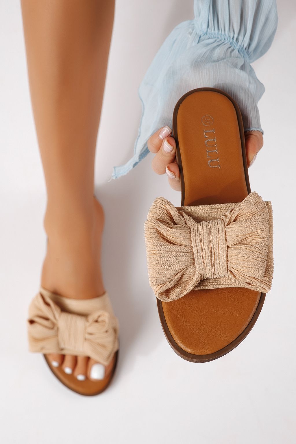 Papuci dama bej din material textil Zaida #25065