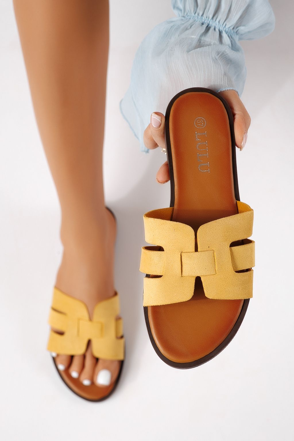 Papuci dama galbeni din piele ecologica intoarsa Odessa #25108