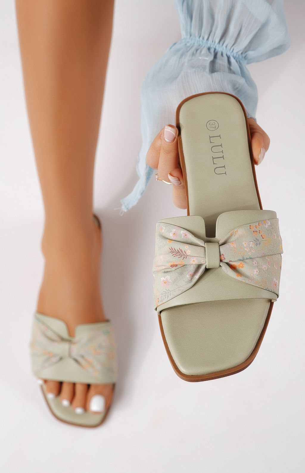 Papuci dama verzi din piele ecologica intoarsa Valeria #25057