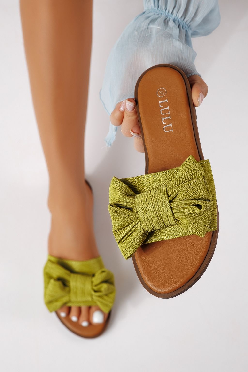 Papuci dama verzi din material textil Zaida #25062