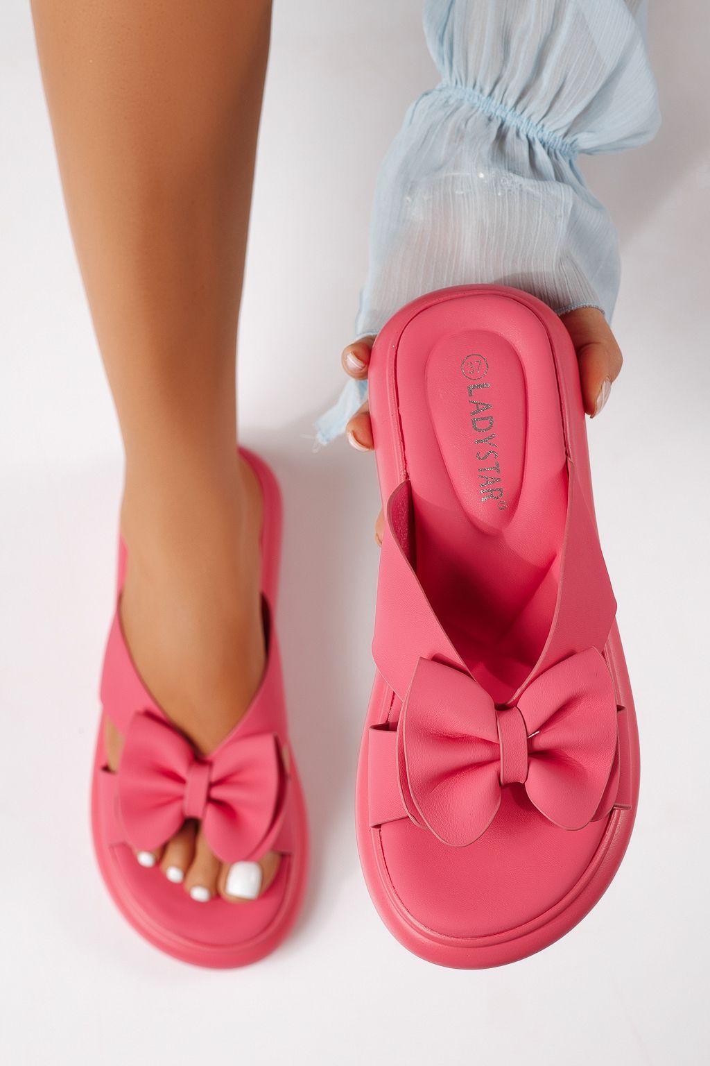 Papuci dama roz din piele ecologica Lorena #25044