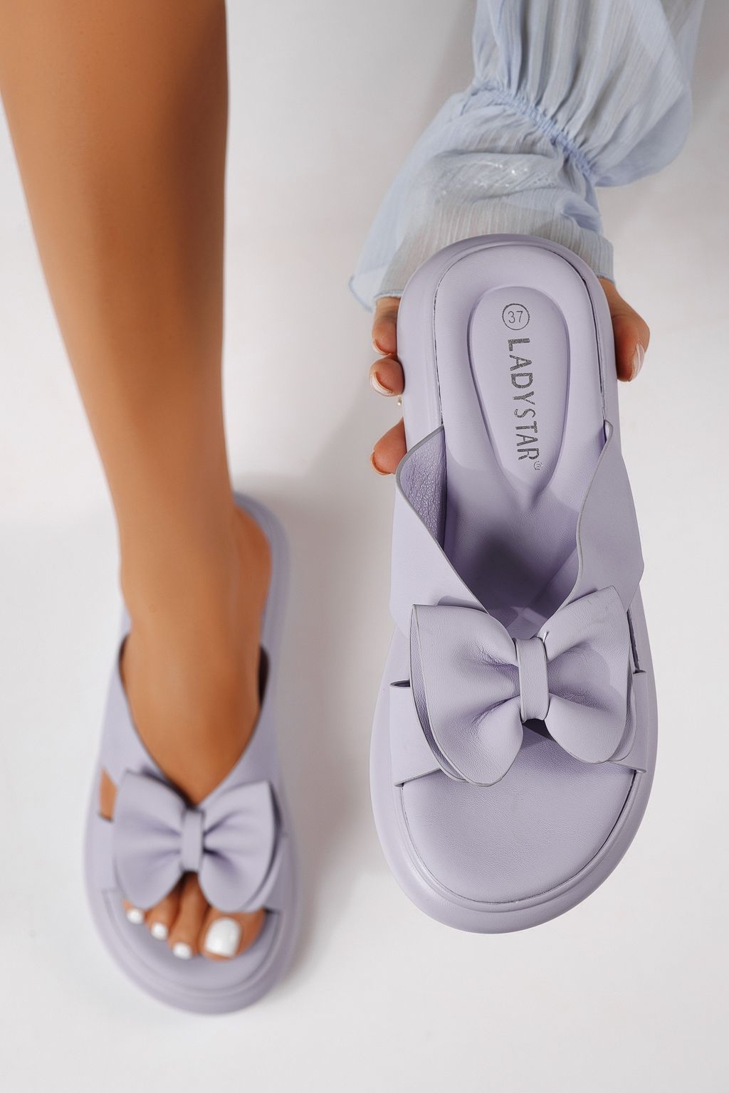 Papuci dama mov din piele ecologica Lorena #25045