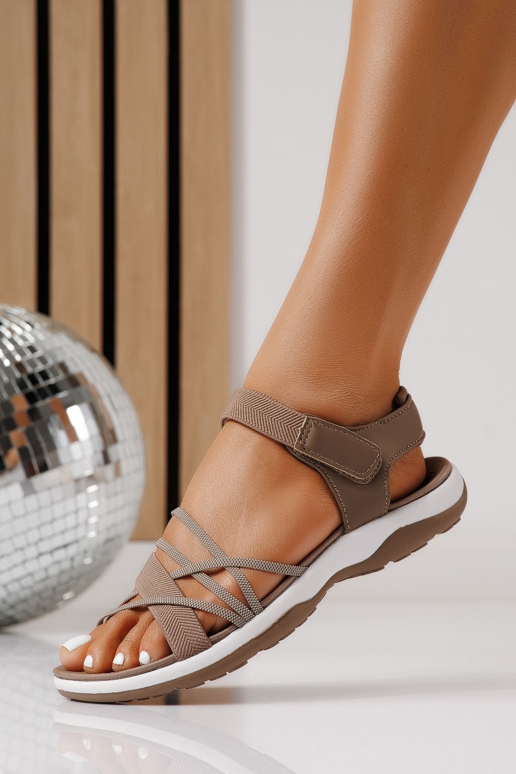 Sandale cu talpa joasa dama khaki din material textil Calista #25150