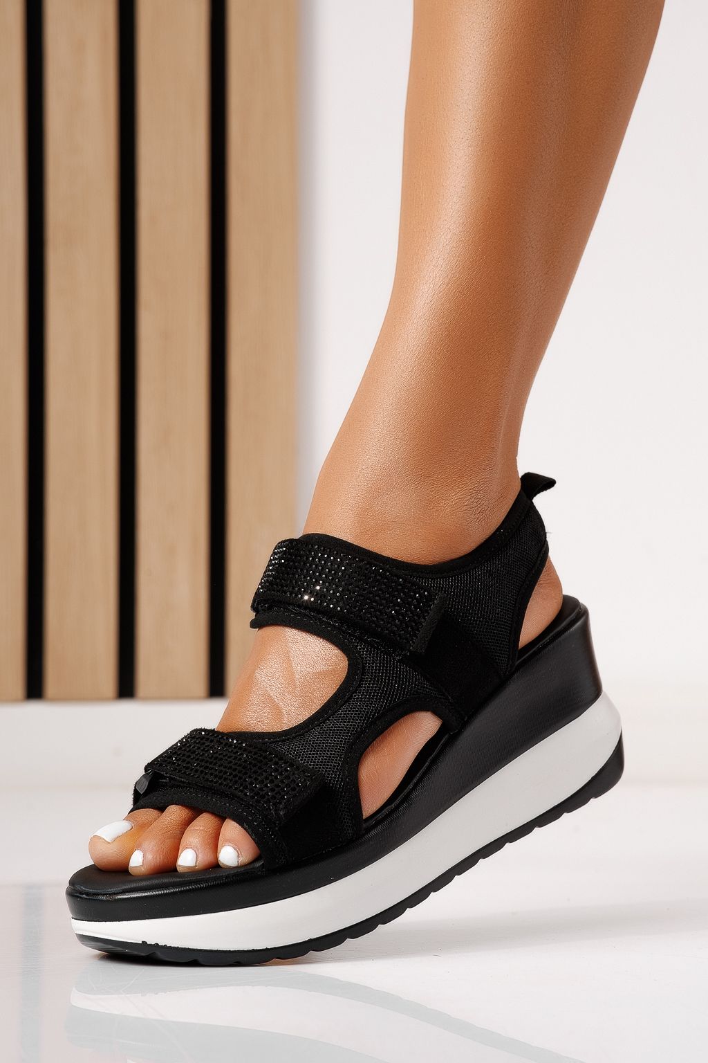 Sandale cu platforma dama negre din material textil Melissa #25347