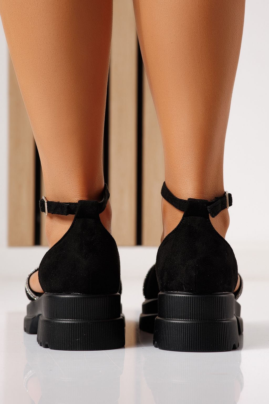Sandale cu platforma dama negre din piele ecologica intoarsa  Elvire #25269