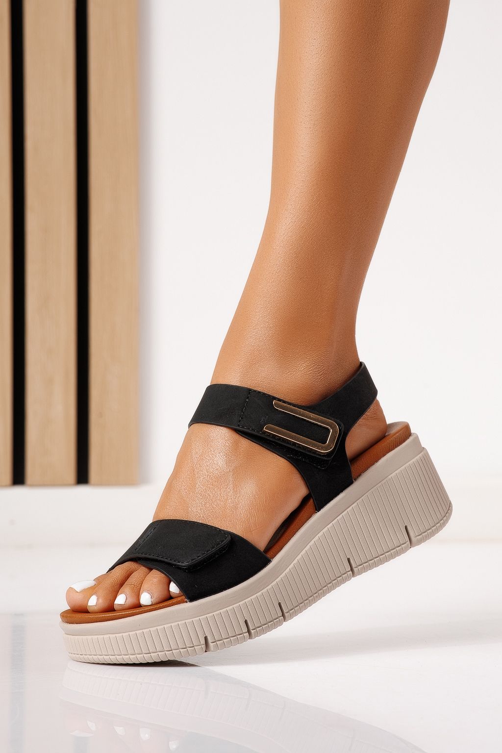 Sandale cu platforma dama negre din piele ecologica Nadia #25340