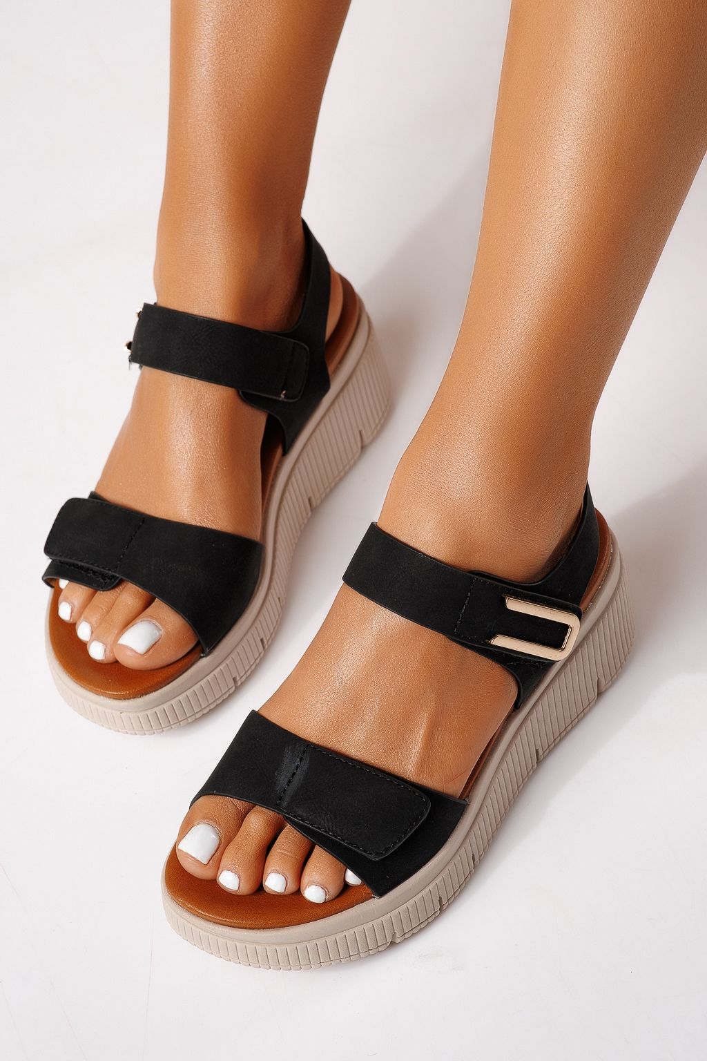 Sandale cu platforma dama negre din piele ecologica Nadia #25340