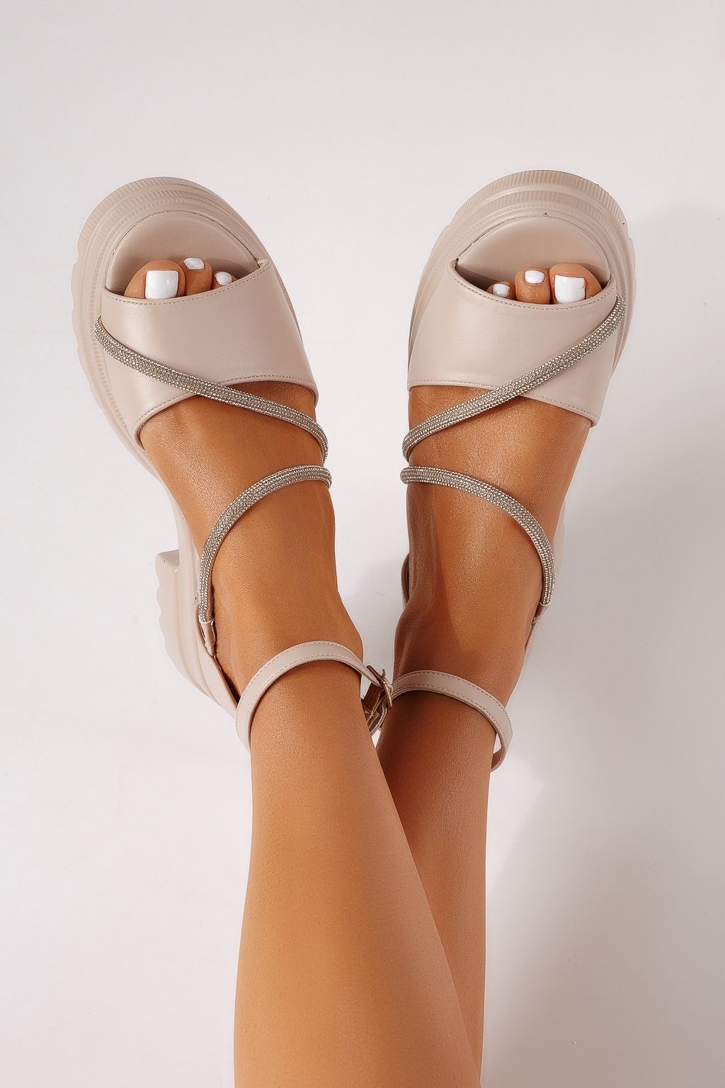 Sandale cu platforma dama bej din piele ecologica Senna #25271