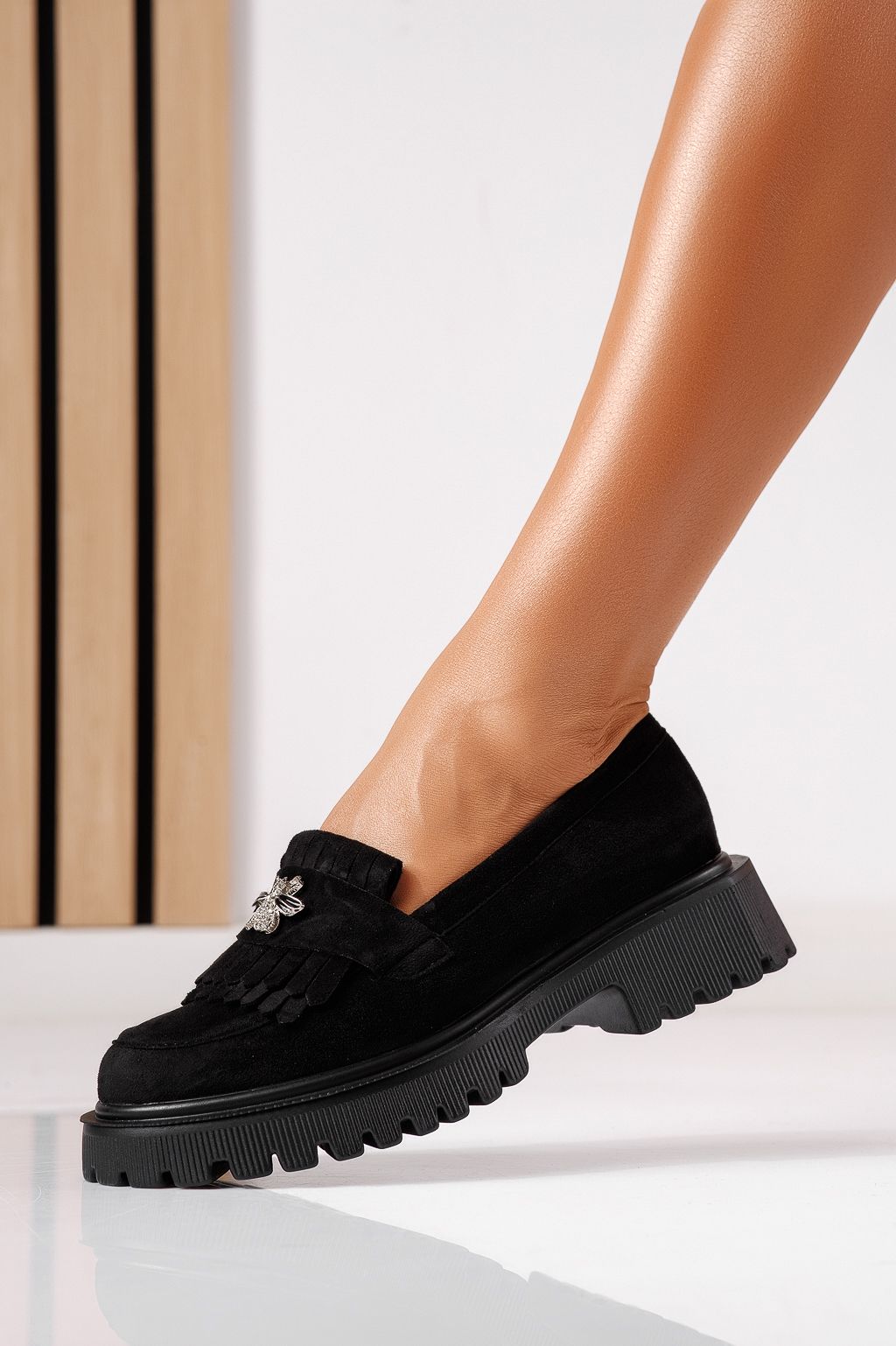 Pantofi casual dama negri din piele ecologica intoarsa Naira #25514