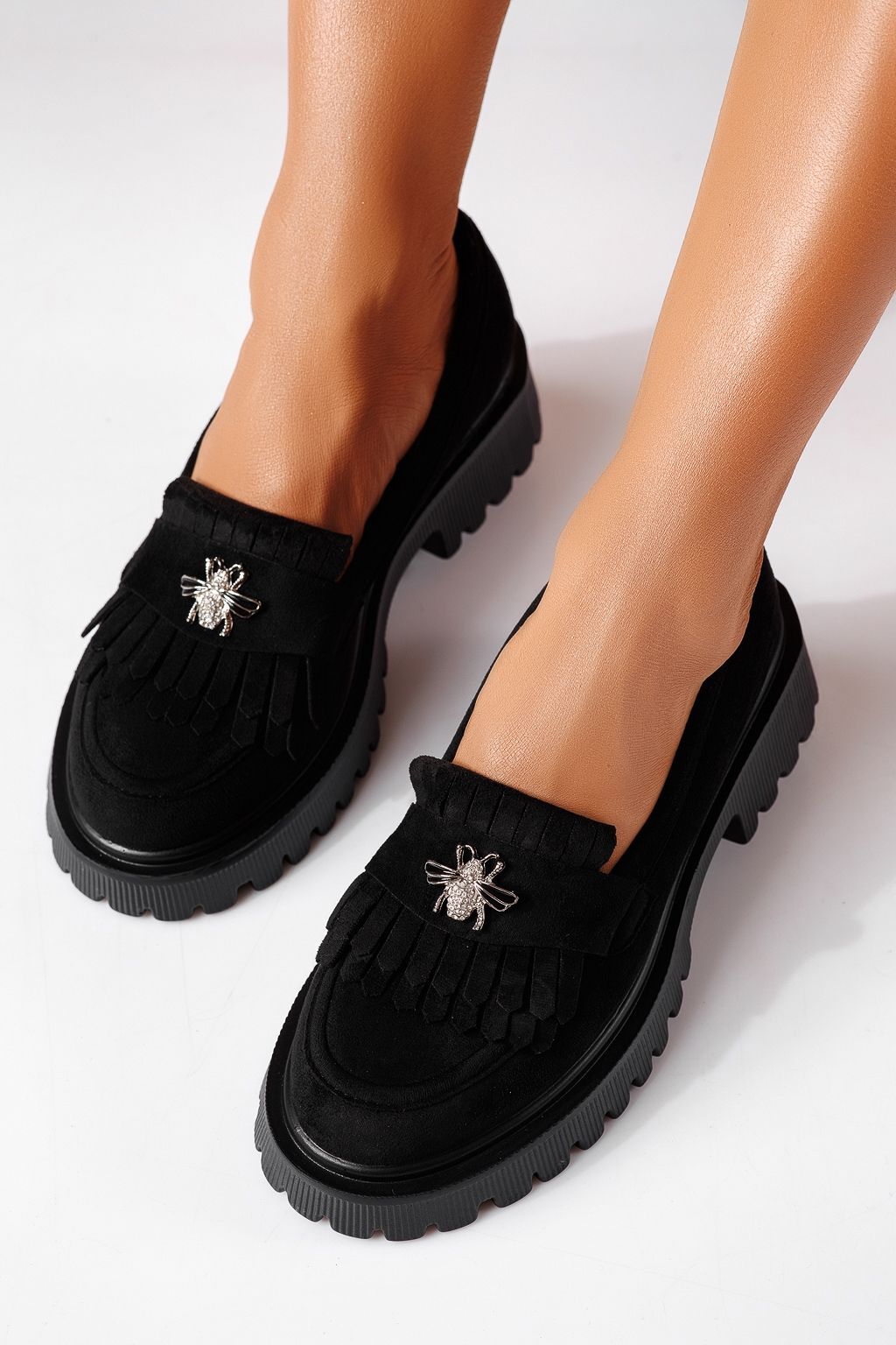 Pantofi casual dama negri din piele ecologica intoarsa Naira #25514
