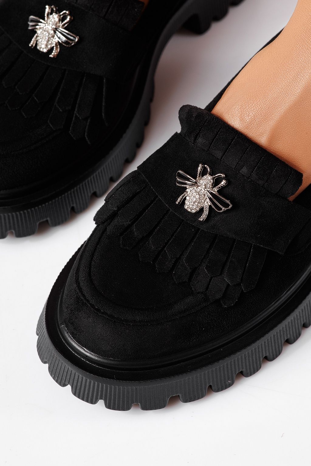 Pantofi casual dama negri din piele ecologica intoarsa Naira #25514