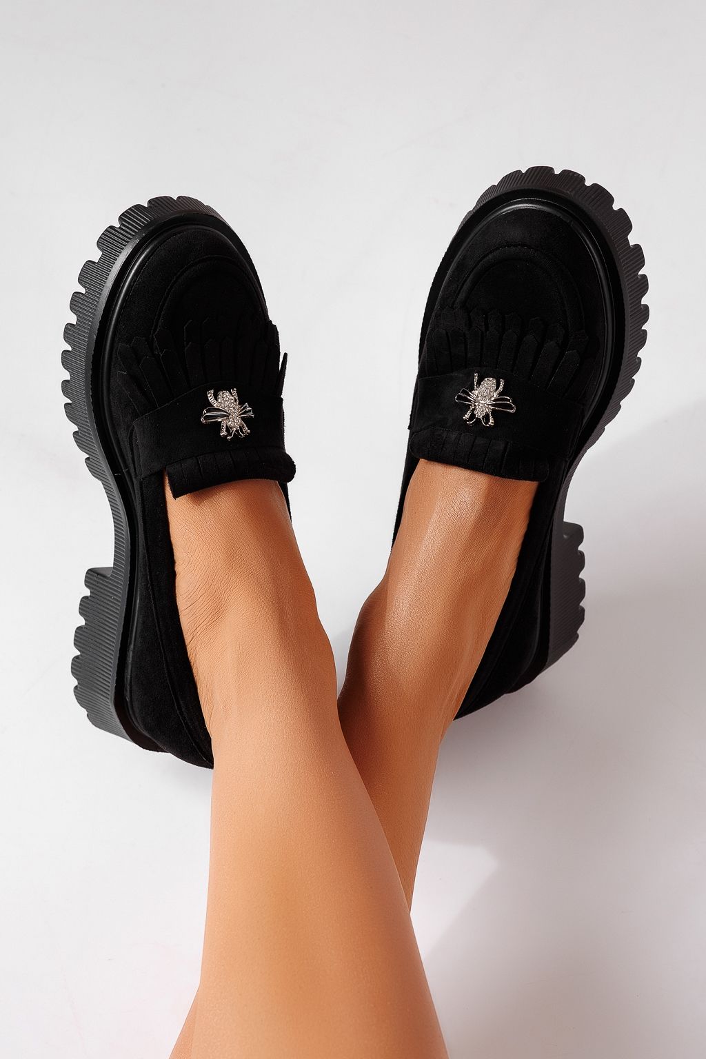 Pantofi casual dama negri din piele ecologica intoarsa Naira #25514