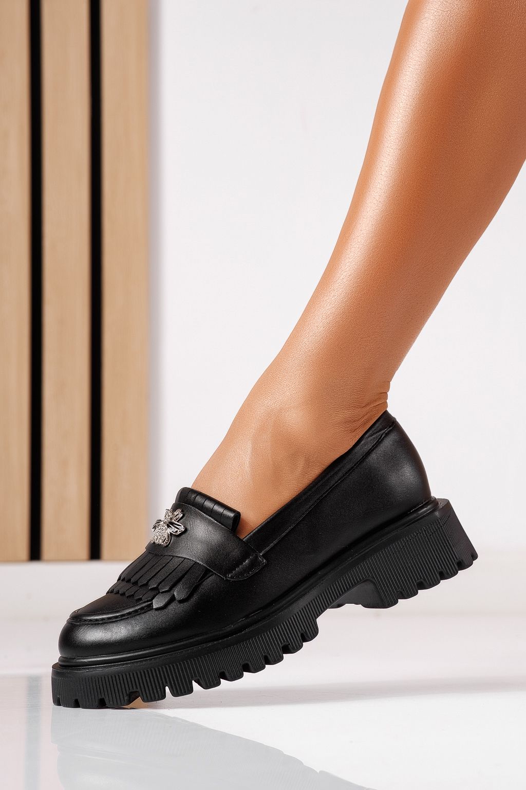 Pantofi casual dama negri din piele ecologica Kiana #25511