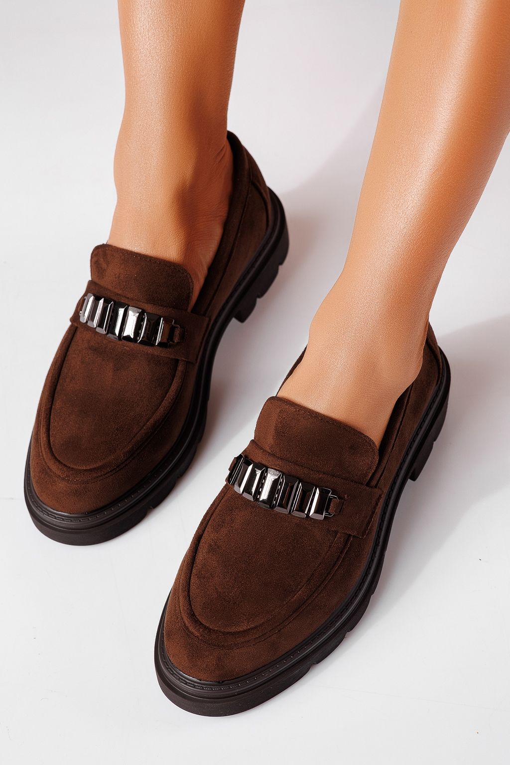 Pantofi casual dama maro din piele ecologica intoarsa Eleni #25520