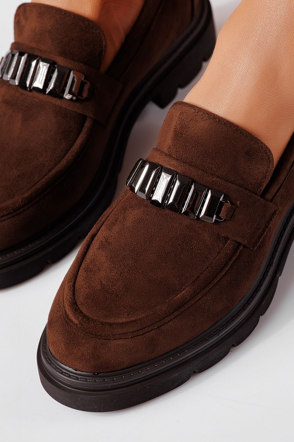 Pantofi casual dama maro din piele ecologica intoarsa Eleni #25520