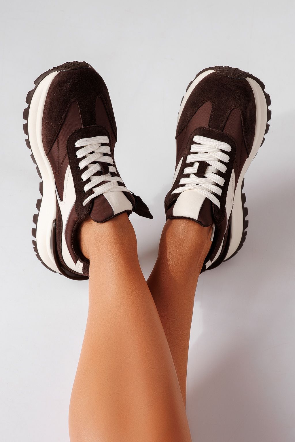 Adidasi dama bej din piele naturala intoarsa Clover #25500