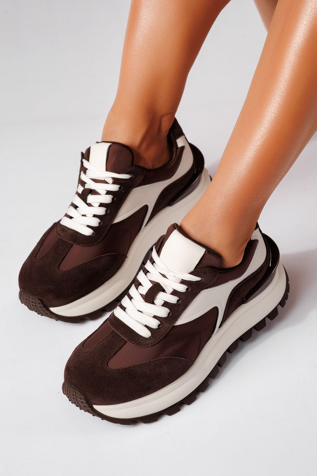 Adidasi dama bej din piele naturala intoarsa Clover #25500