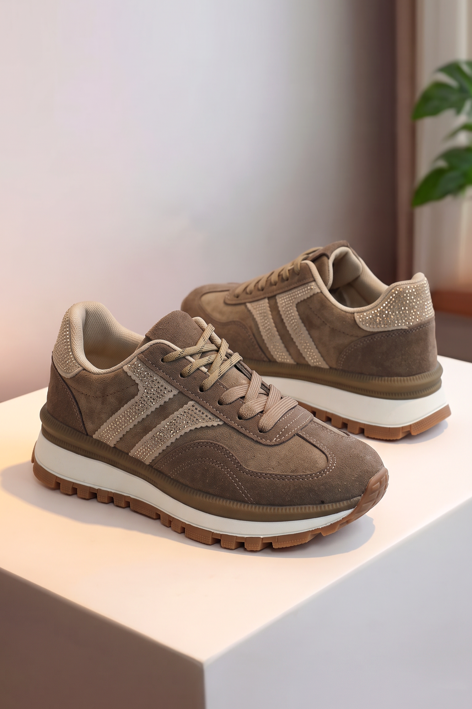 Adidasi dama khaki din piele ecologica intoarsa Ginevra #30044