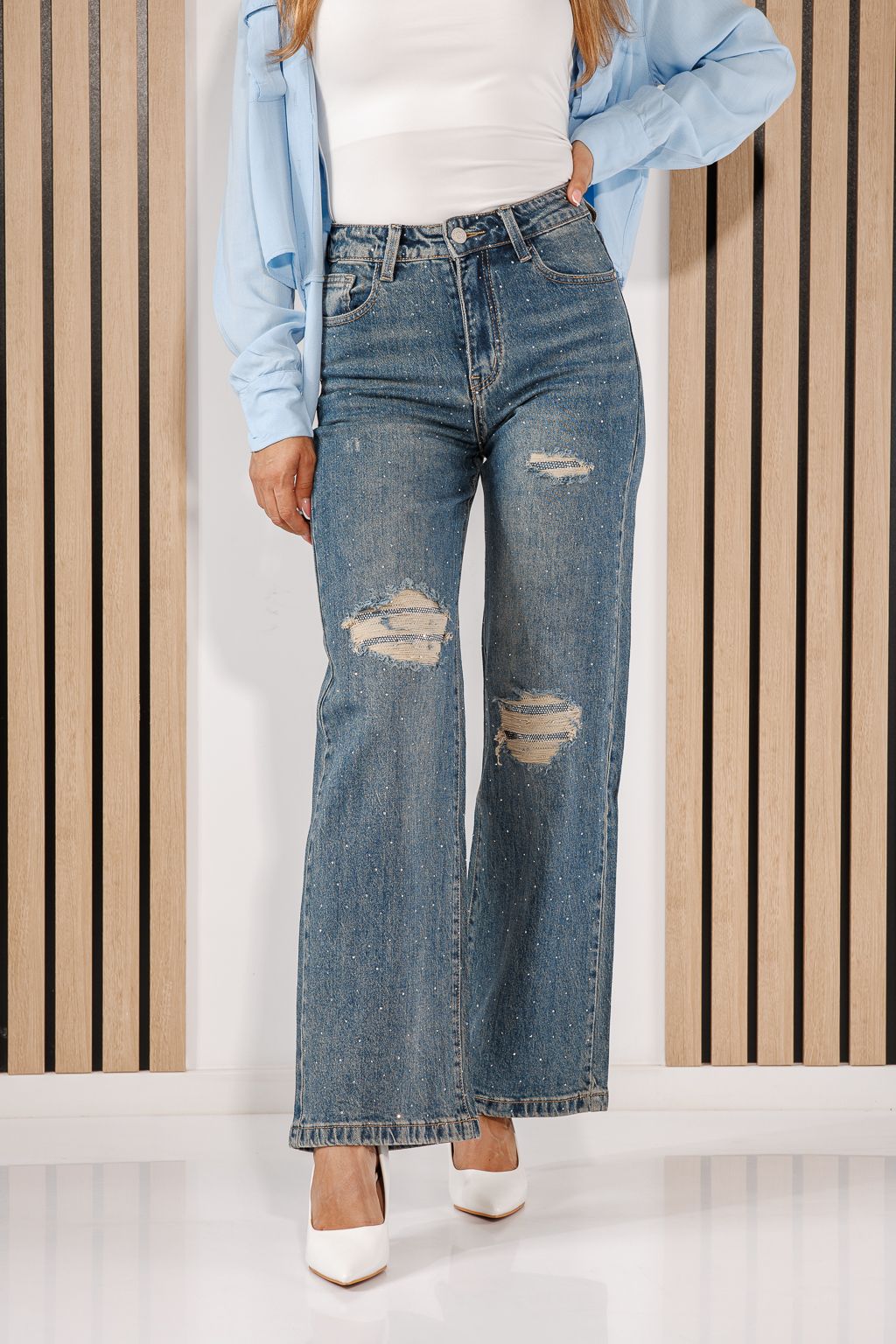 Blugi Wide Leg Fit Dama Neris Albastri #A1440