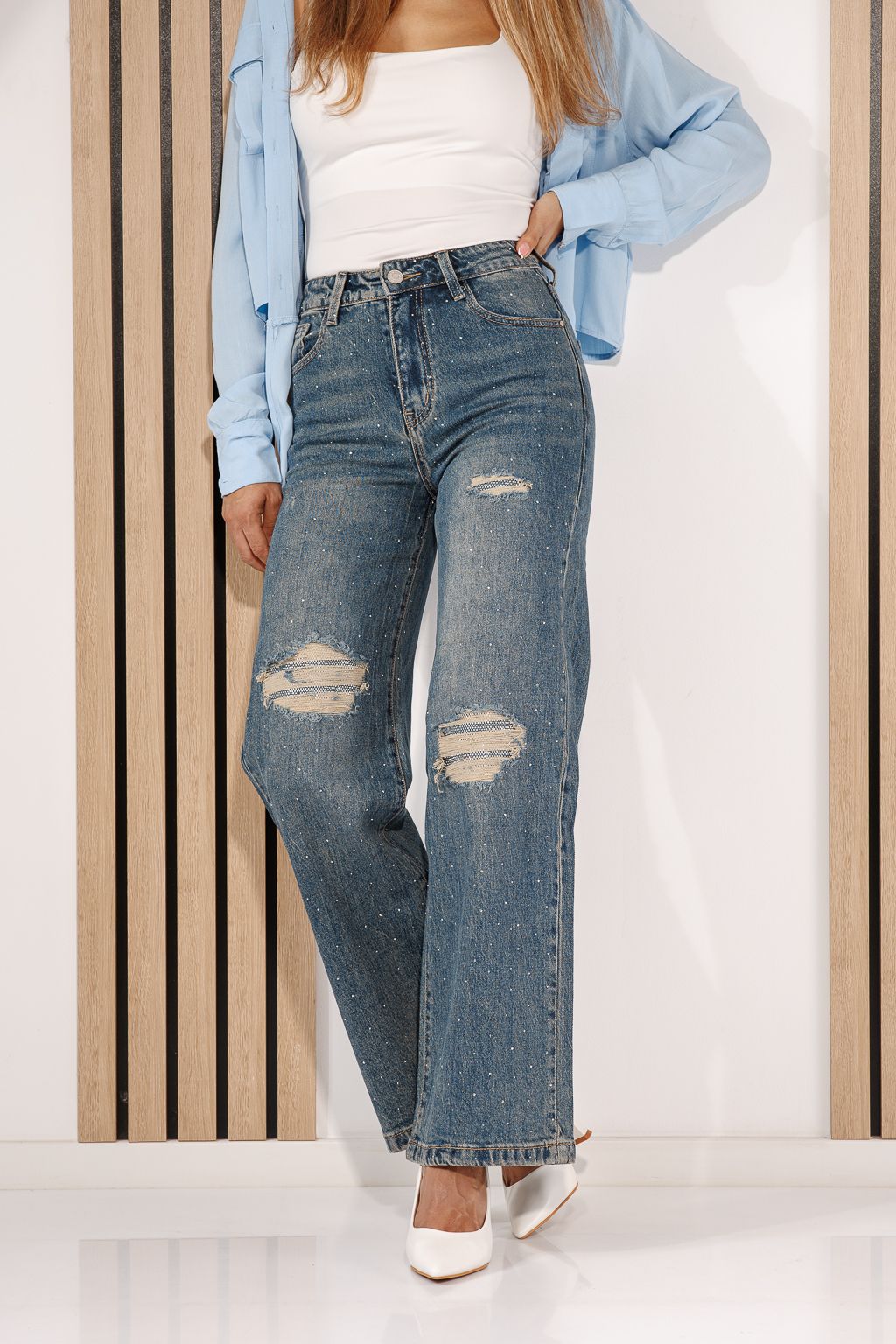 Blugi Wide Leg Fit Dama Neris Albastri #A1440