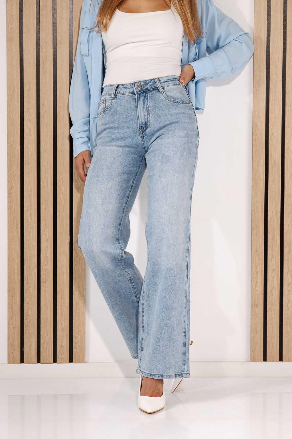 Blugi Wide Leg Dama Azalea Albastri #A1428