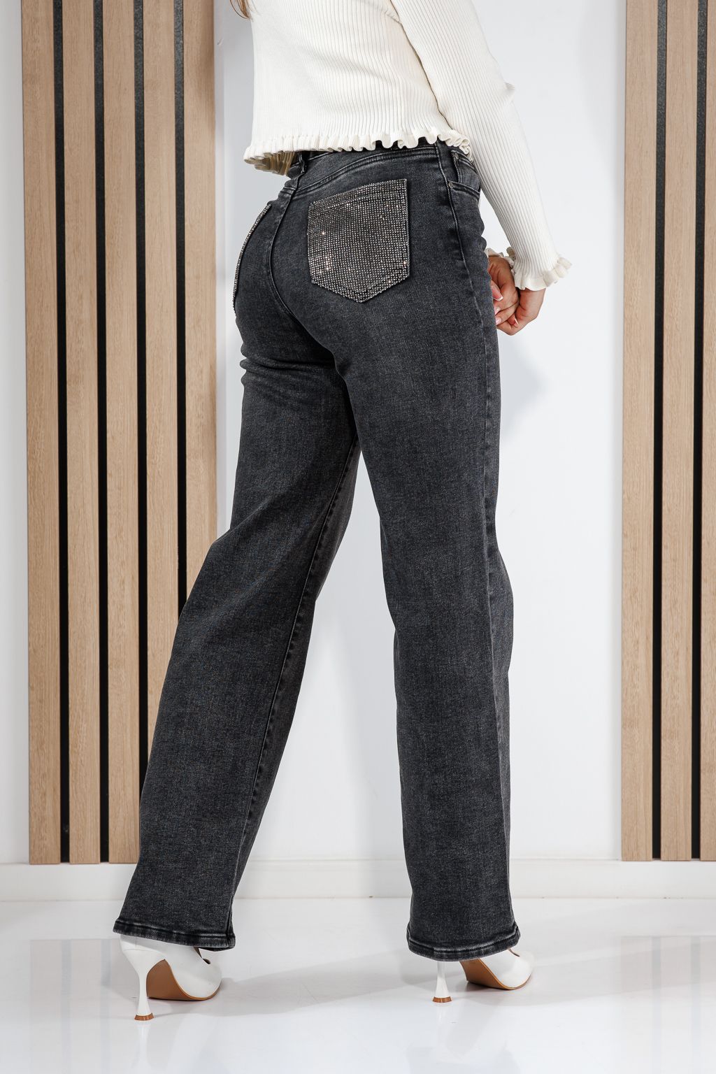 Blugi Wide Leg Dama Avelia Negri #A1439