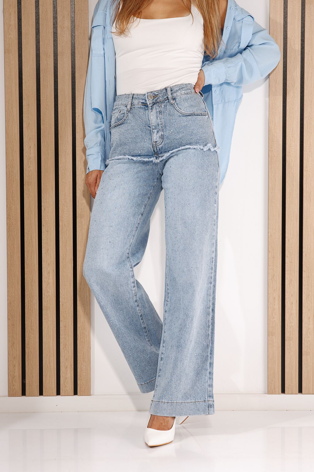Blugi Wide Leg Dama Lilith Albastri #A1430