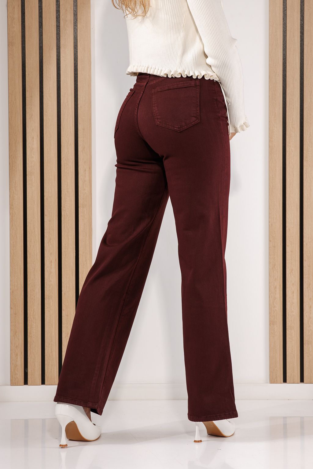 Blugi Wide Leg Dama Azra Bordo #A1434