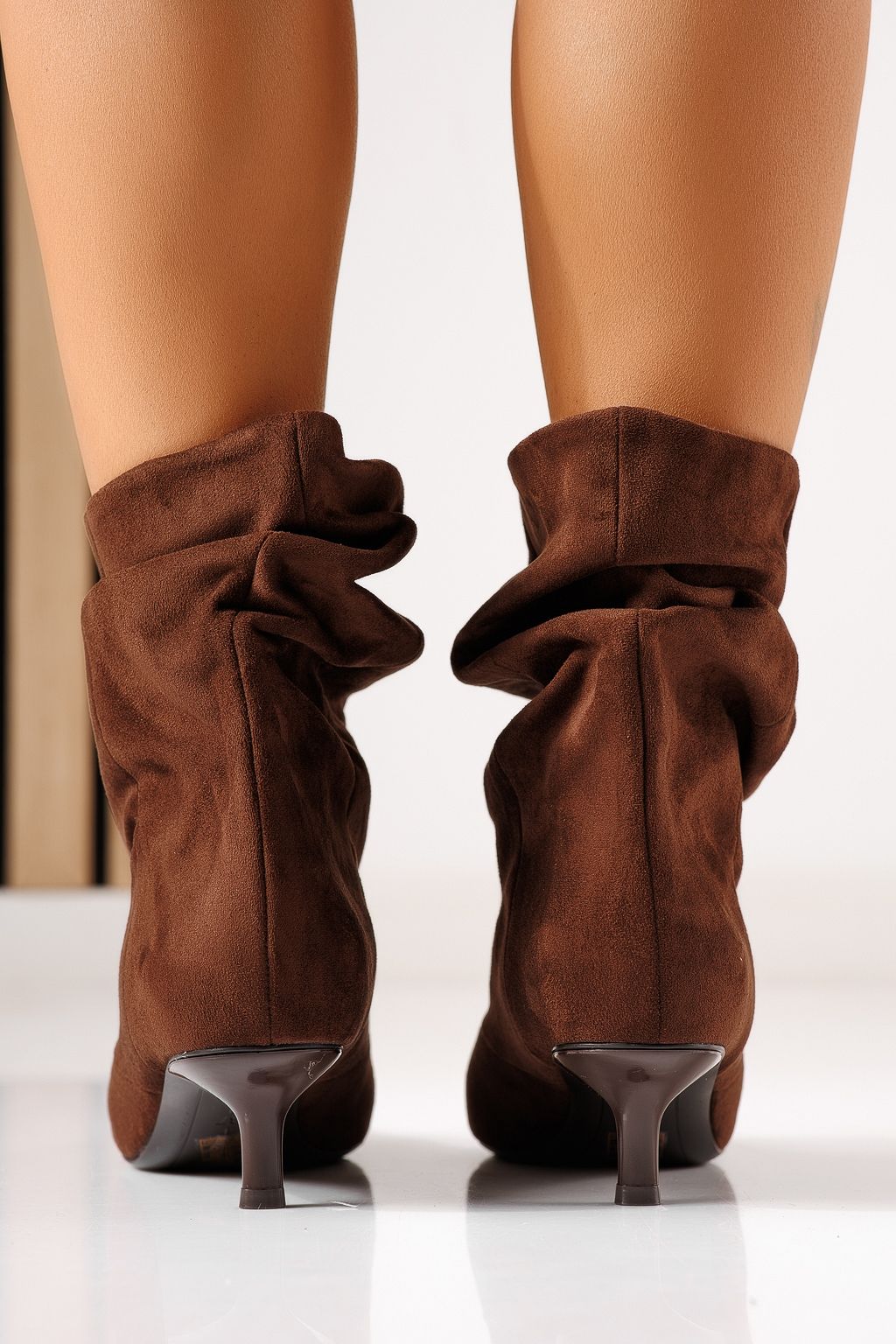 Botine dama captusite maro din piele ecologica intoarsa Vela #30014