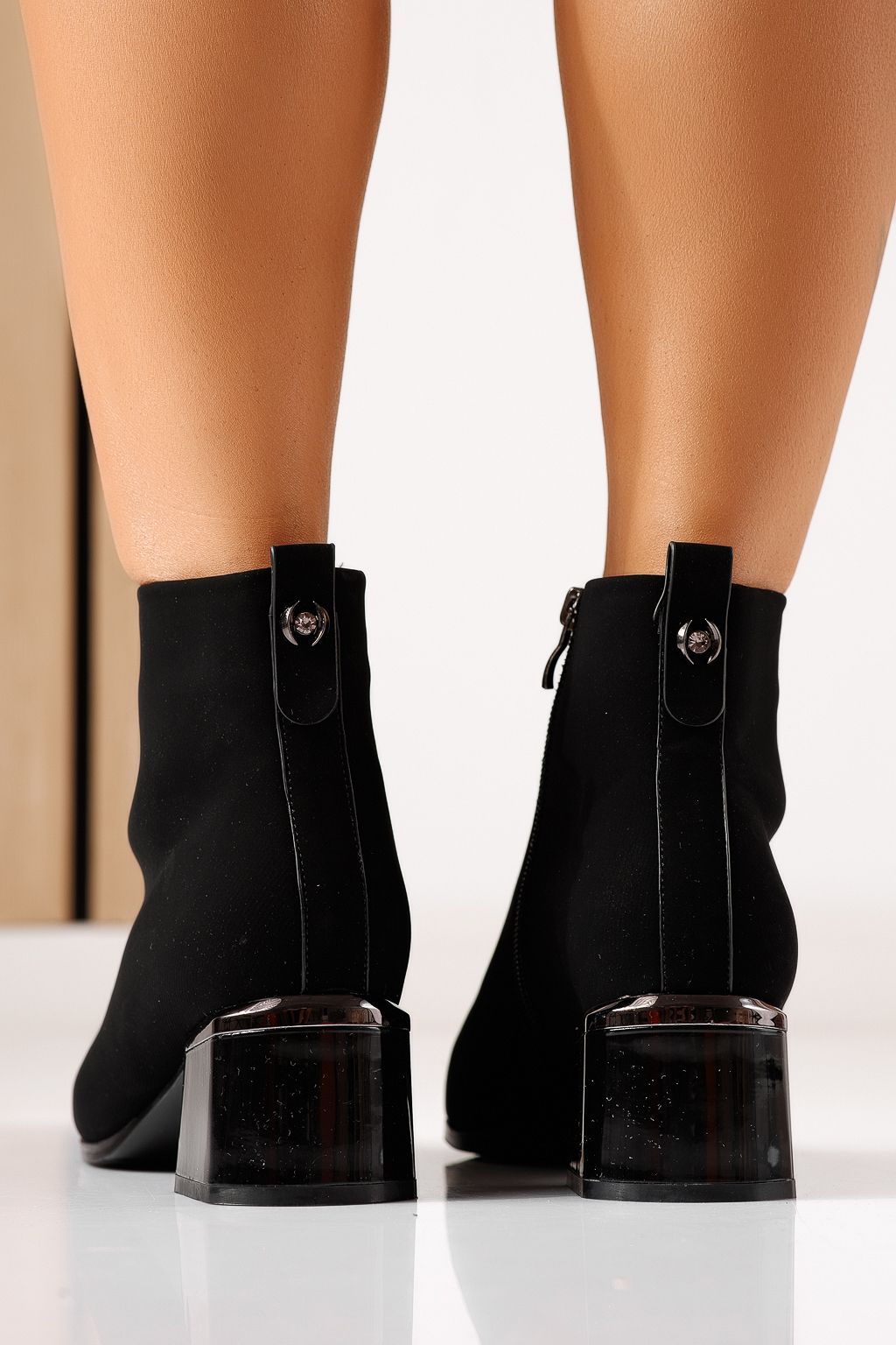 Botine dama vatuite negre din piele ecologica Valesia #30141