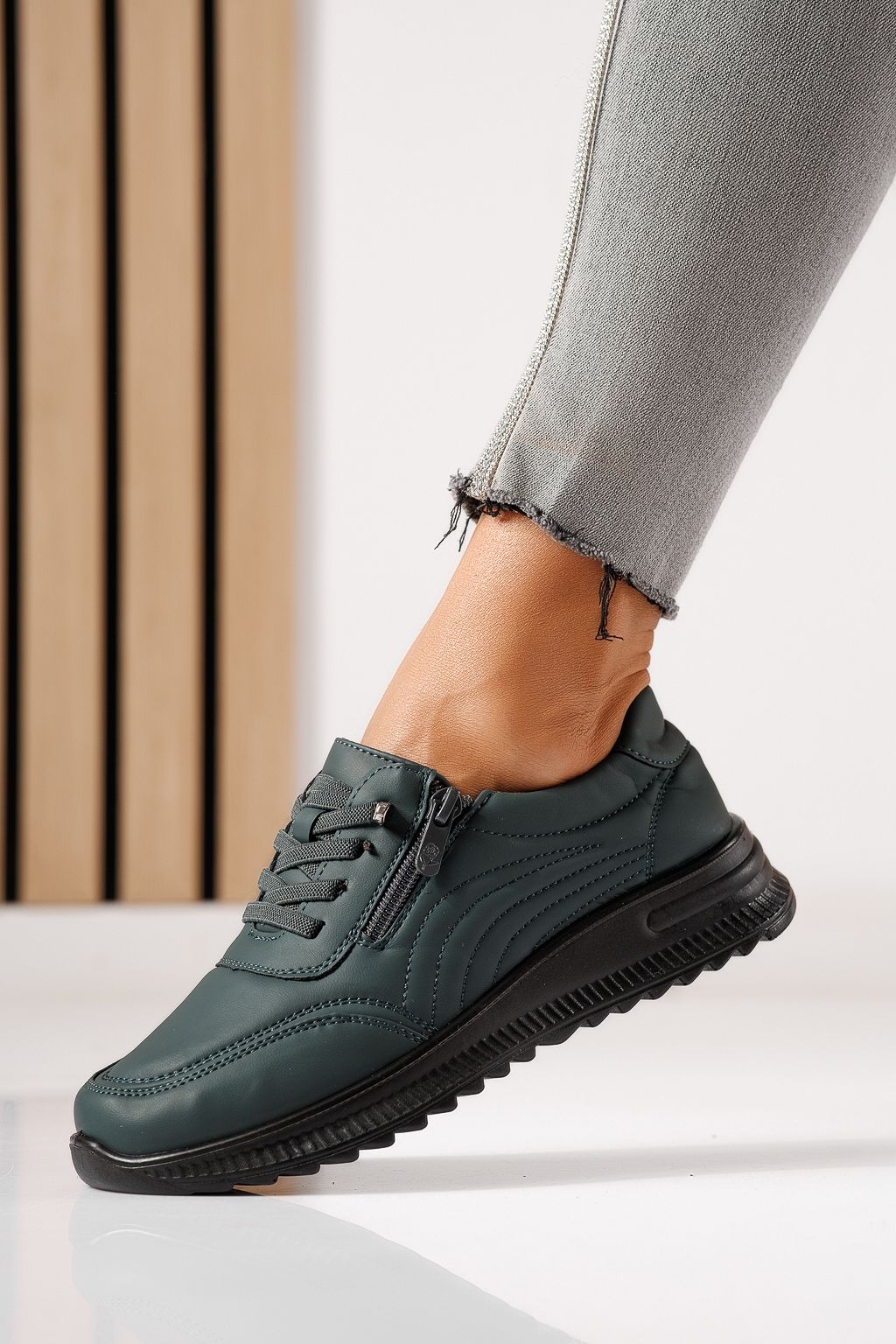 Pantofi casual dama captusiti verzi din piele ecologica Orielle #30126