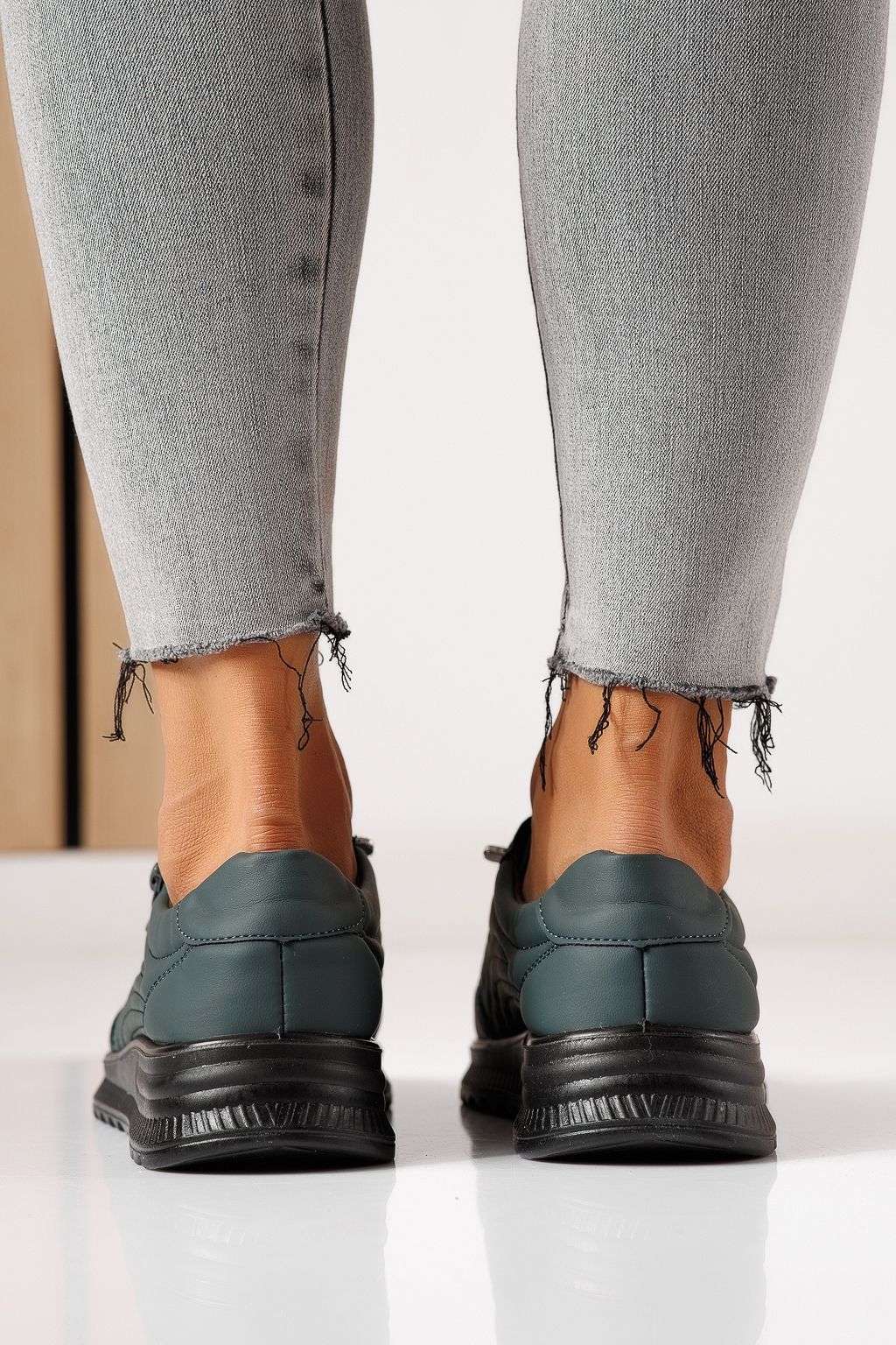 Pantofi casual dama captusiti verzi din piele ecologica Orielle #30126