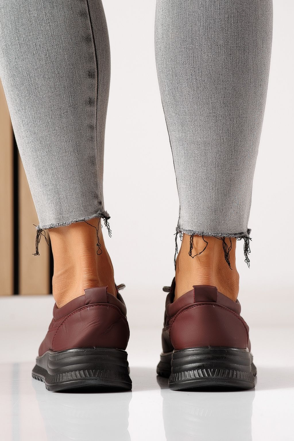 Pantofi casual dama captusiti bordo din piele ecologica Arlena #30130